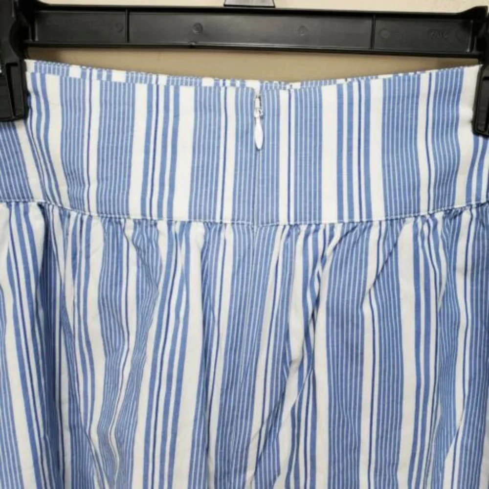 J by J Crew skirt 12 blue white stripe tie front waist Ruffle Hem Lined Back Zip